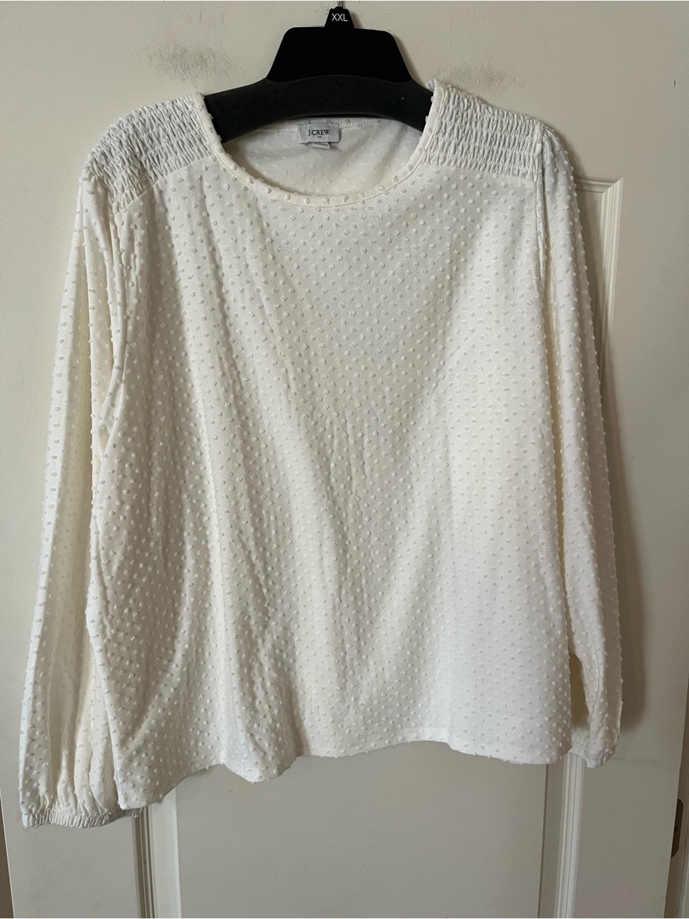J. Crew Women's White Textured Swiss Dot Long-Sleeve Top Women’s size 2X